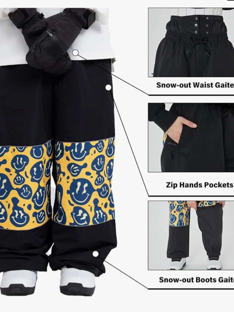 New Reflective Baggy Cargo Snow Ski & Snowboard Pants For Women Men Smiley Face — image 2 of 8